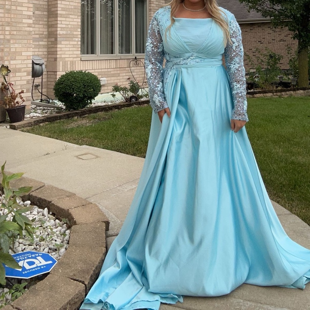 Cinderella ball gown, lace sequin sleeves, train Size 12